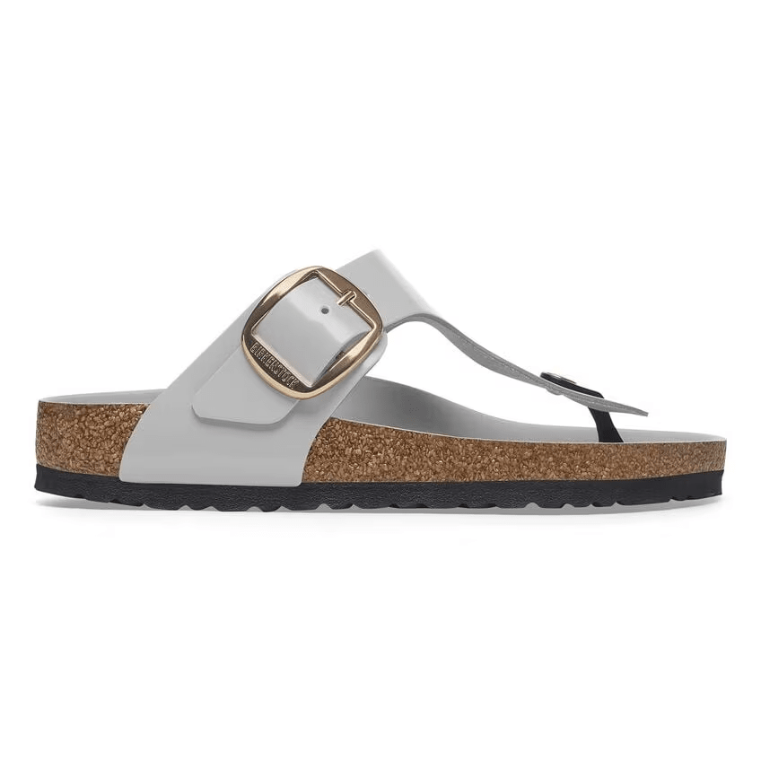 Birkenstock Ciabatta infradito donna pelle verniciata big buckle oro