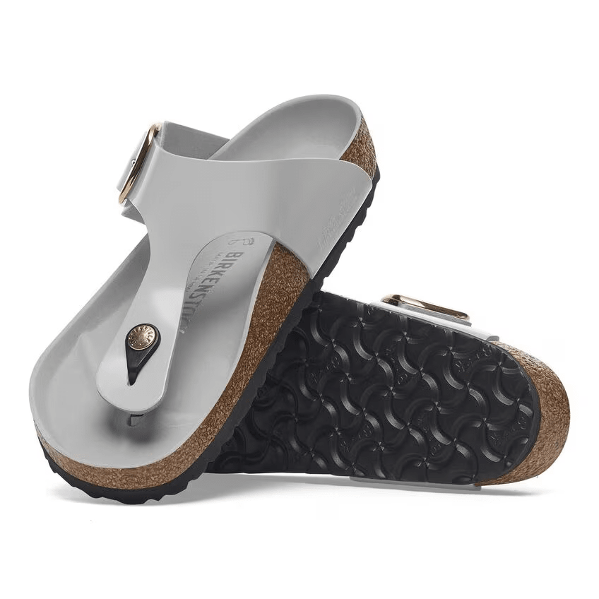 Birkenstock Ciabatta infradito donna pelle verniciata big buckle oro