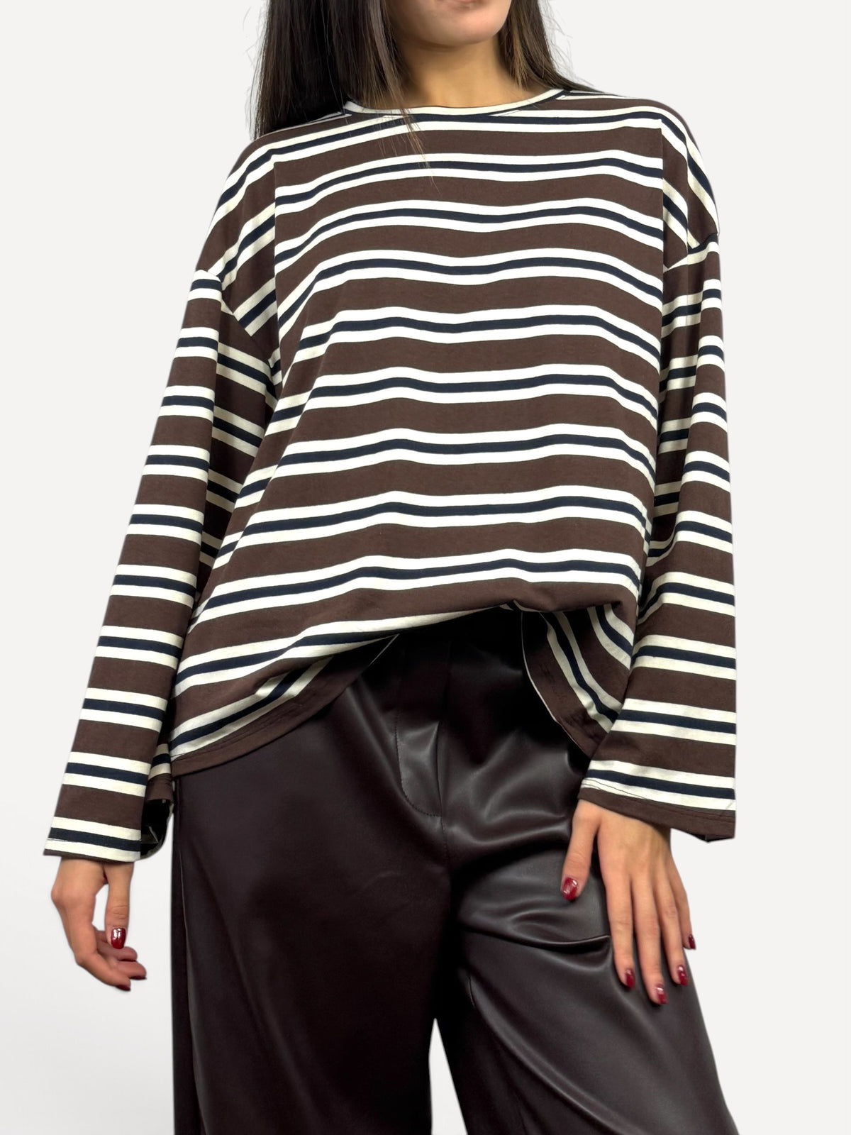 CECILE MAGLIA A RIGHE MANICHE AMPIE MARRONE E BEIGE