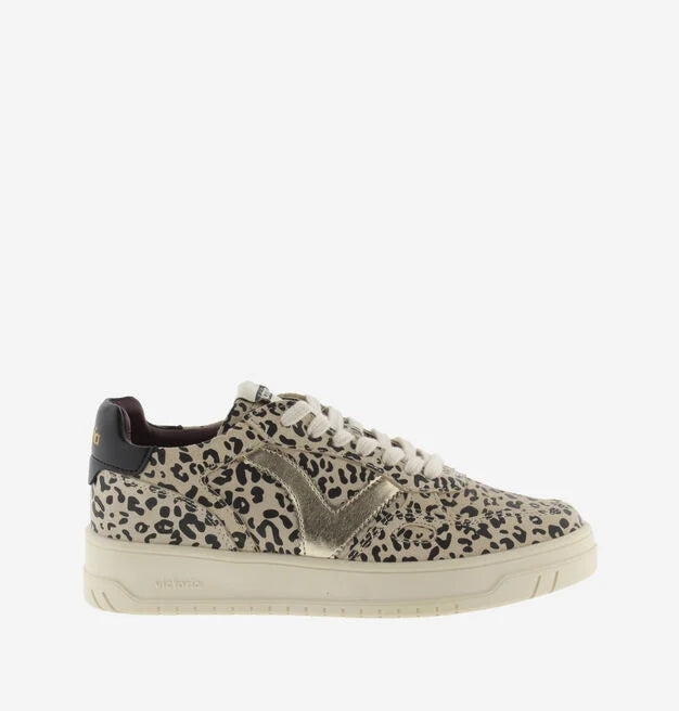 VICTORIA Sneakers donna in pelle con logo platino leopardo