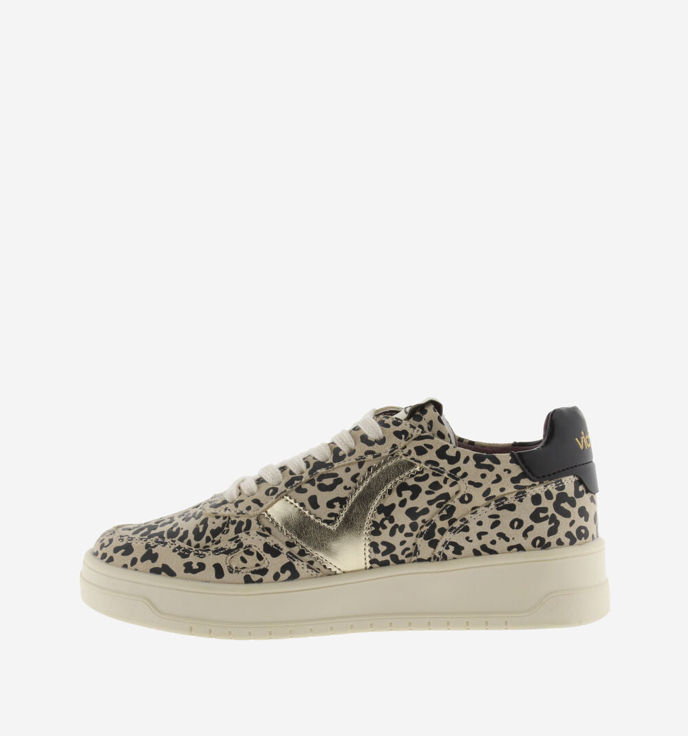 VICTORIA Sneakers donna in pelle con logo platino leopardo