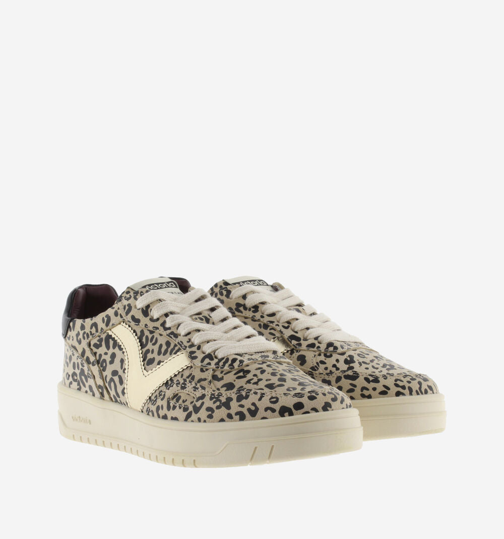 VICTORIA Sneakers donna in pelle con logo platino leopardo