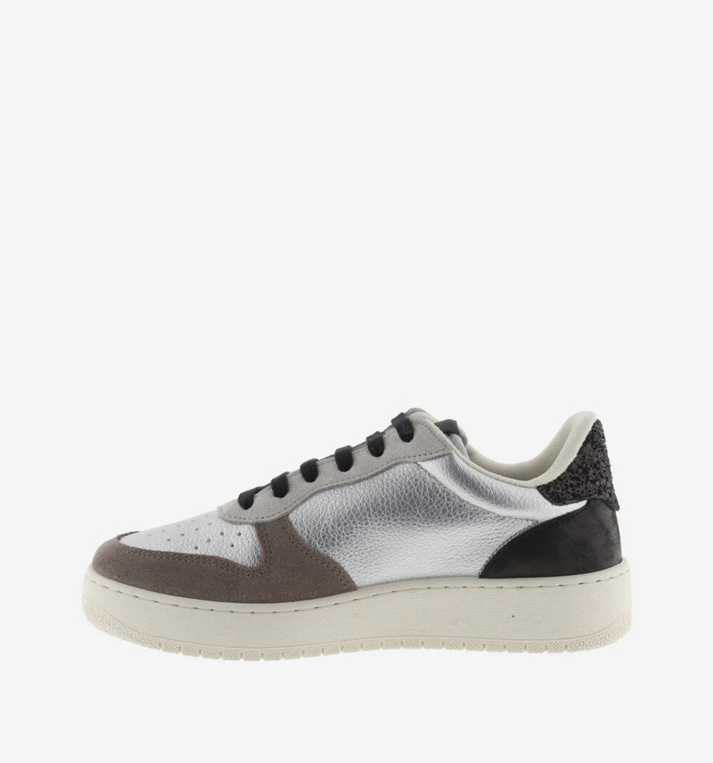 Victoria Sneaker donna in ecopelle argento e CROSTA DI CUOIO