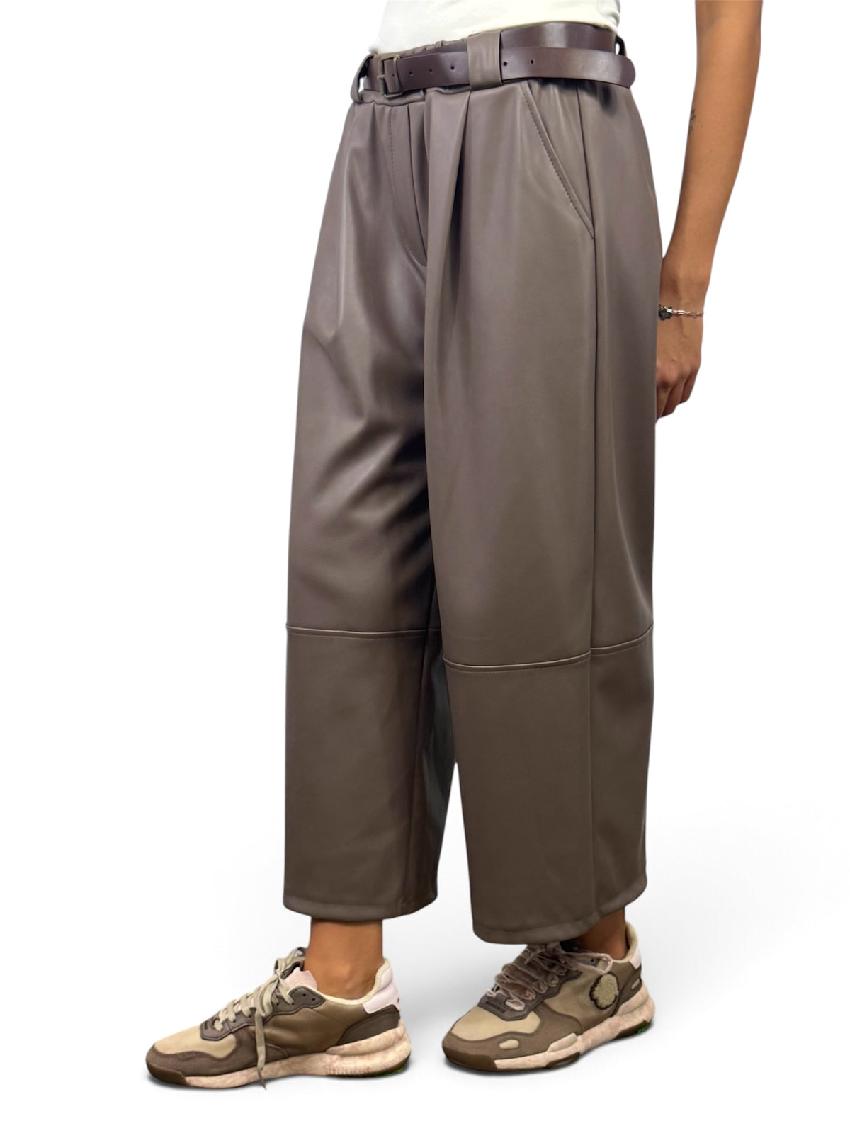 CECILE PANTALONI PENCE CON CINTURA FANGO
