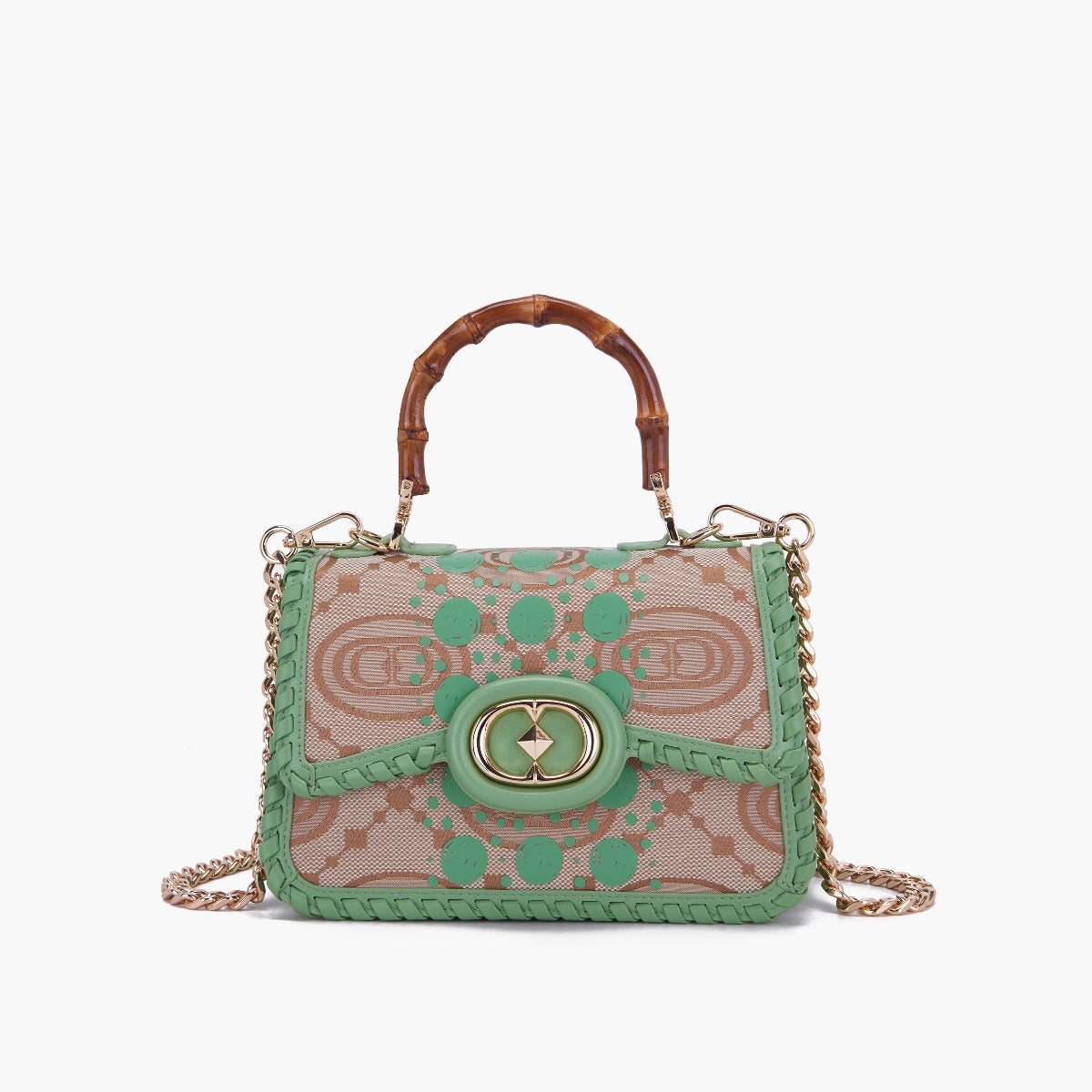 La Carrie Borsa a Mano in Pelle Monogram Pistacchio