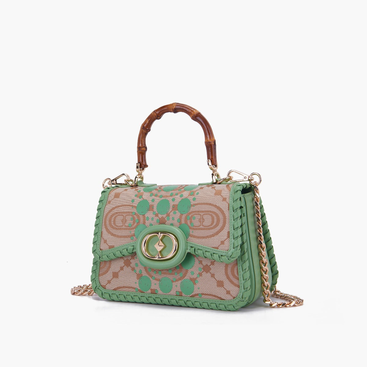 La Carrie Borsa a Mano in Pelle Monogram Pistacchio