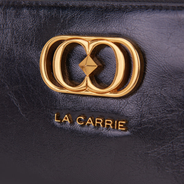 La Carrie portafoglio donna in ecopelle nero con logo oro