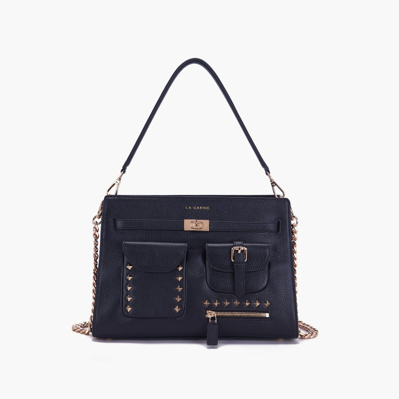 LA CARRIE BORSA SHOPPER IN PELLE MARTELLATA NERA