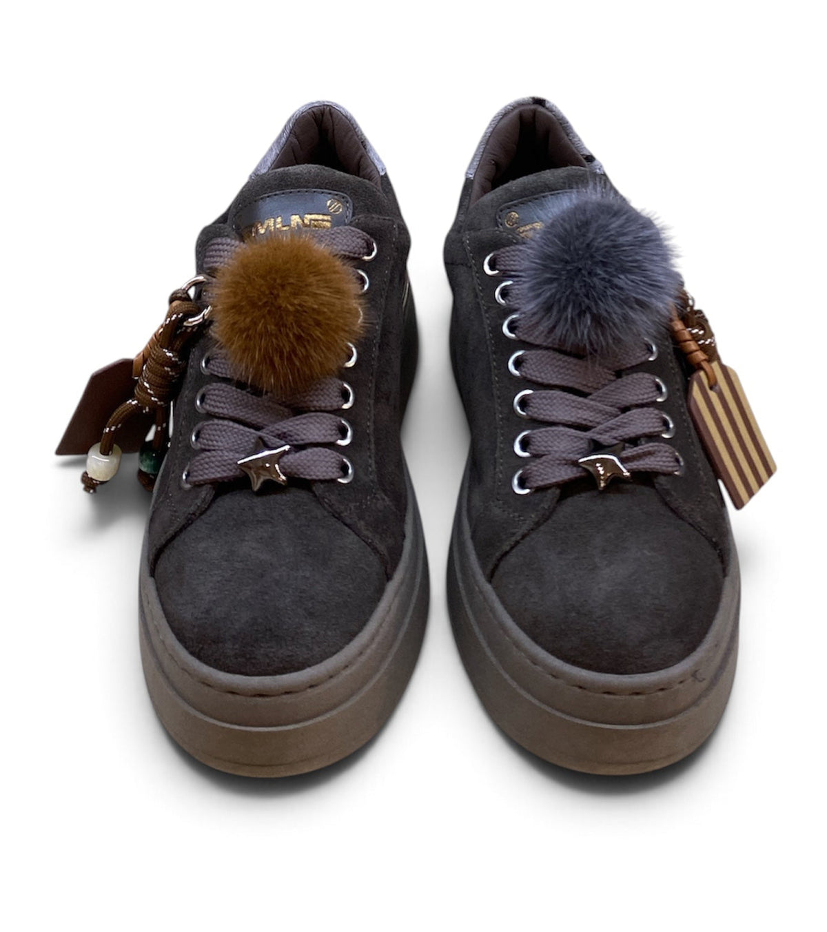 MÉLINÉ SNEAKERS SUEDE PONPOM CARBONE