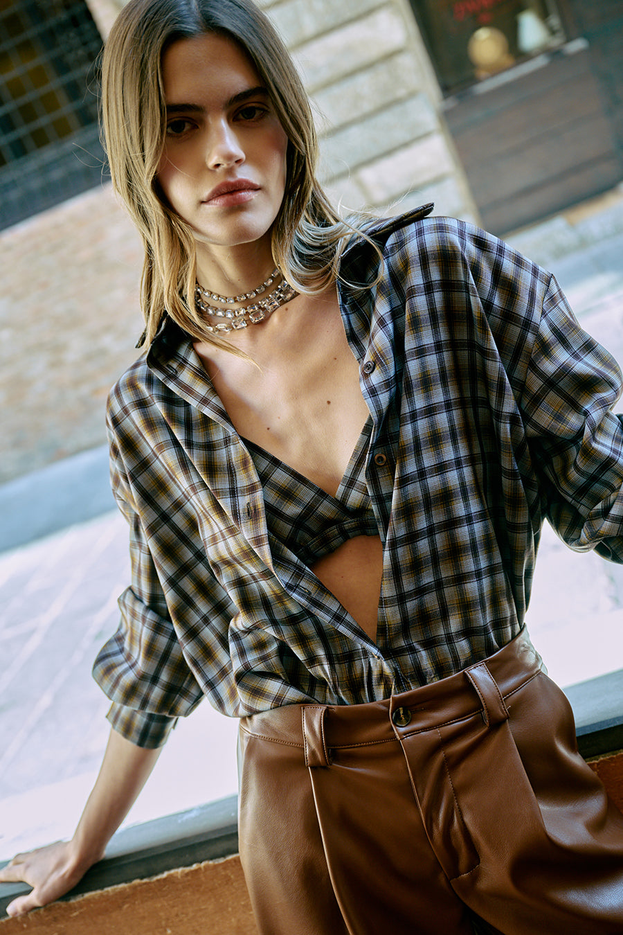 KIKISIX CAMICIA A QUADRI CON BRALETTE