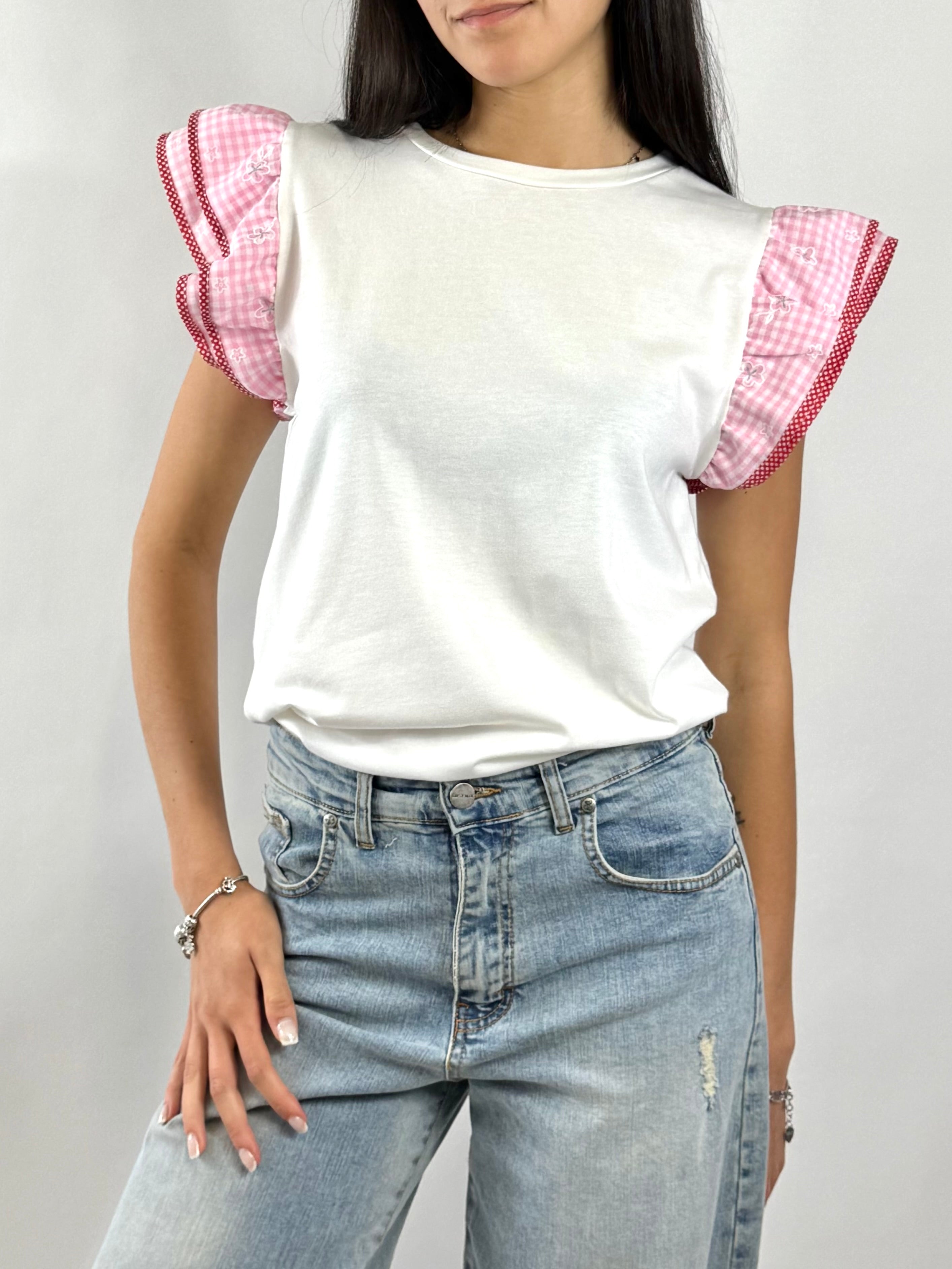 CECILE T-SHIRT ROUCHES ROSA
