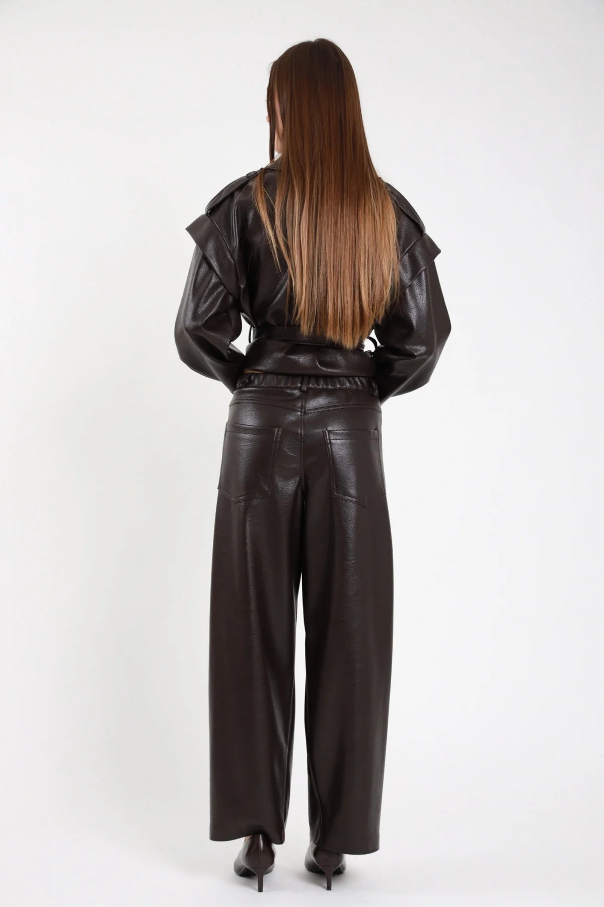 SUSY MIX PANTALONE ECOPELLE MORO