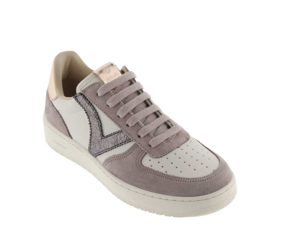 VICTORIA Sneaker donna in pelle e suede e dettagli laminati rosa