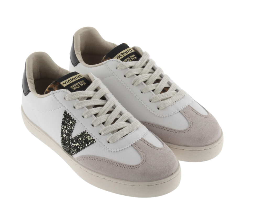 VICTORIA Sneaker donna in pelle e suede e logo glitter hielo