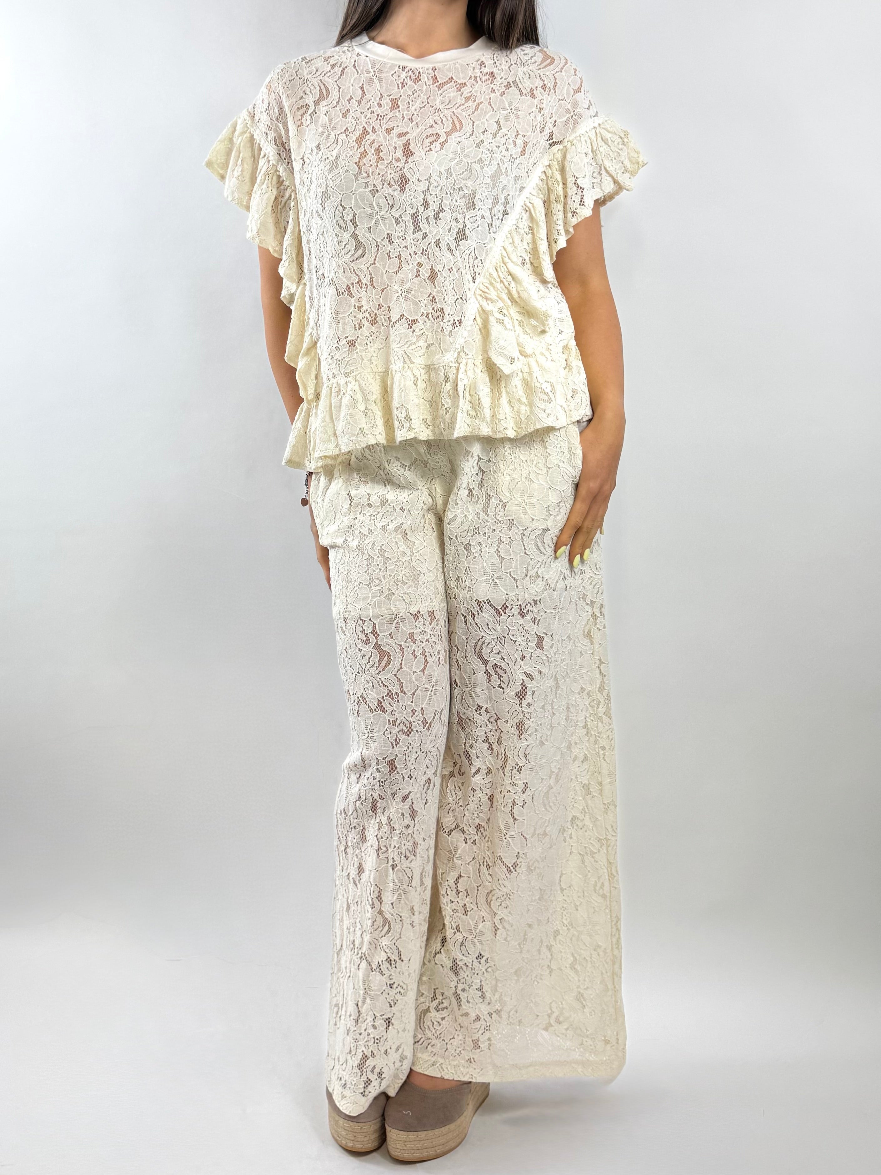 SUSY MIX PANTALONI PIZZO BURRO