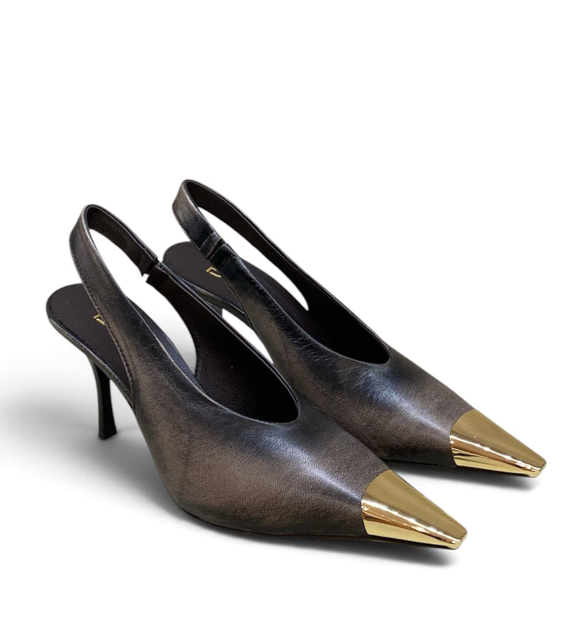 DIVINE FOLLIE CHANEL TAUPE IN PELLE CON PUNTA METALLIZZATA