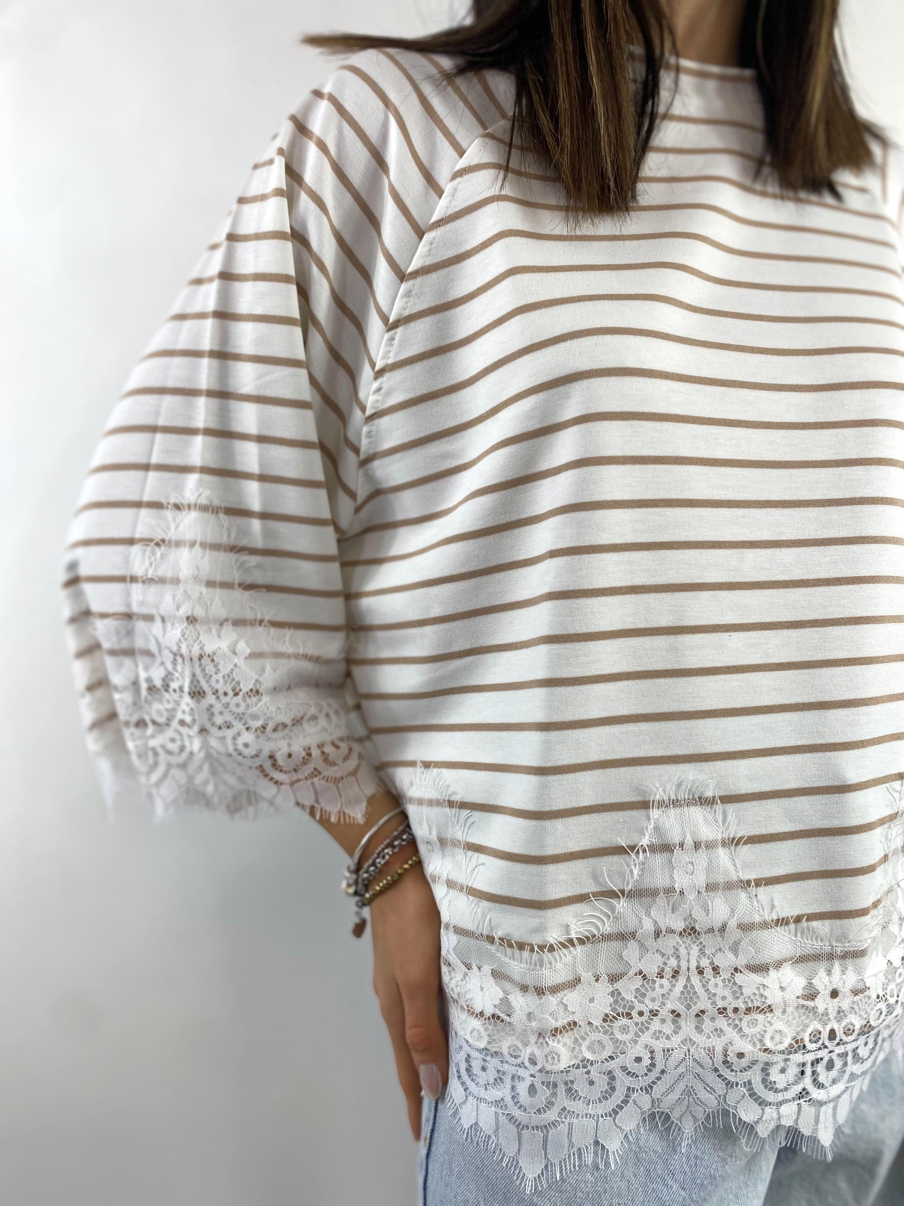 SUSY MIX T-SHIRT RIGHE E PIZZO