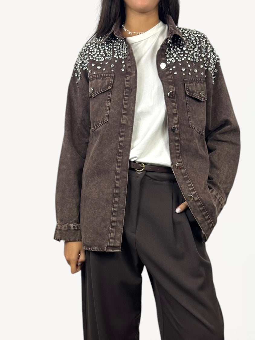 CECILE CAMICIA DENIM STRASS MARRONE