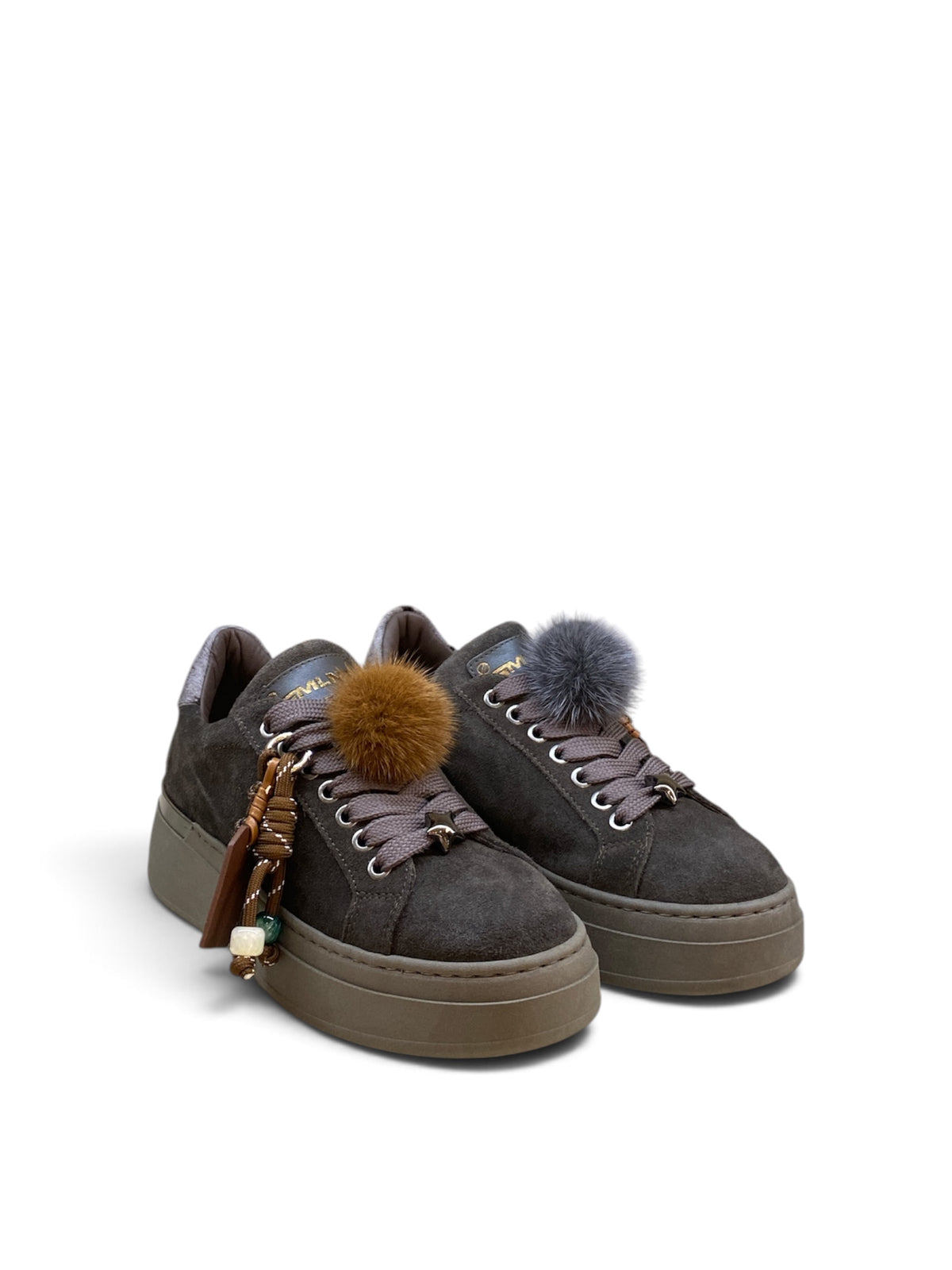 MÉLINÉ SNEAKERS SUEDE PONPOM CARBONE