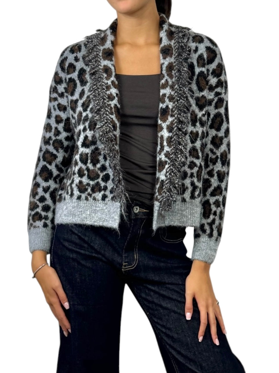 SUSY MIX CARDIGAN ANIMALIER GRIGIO
