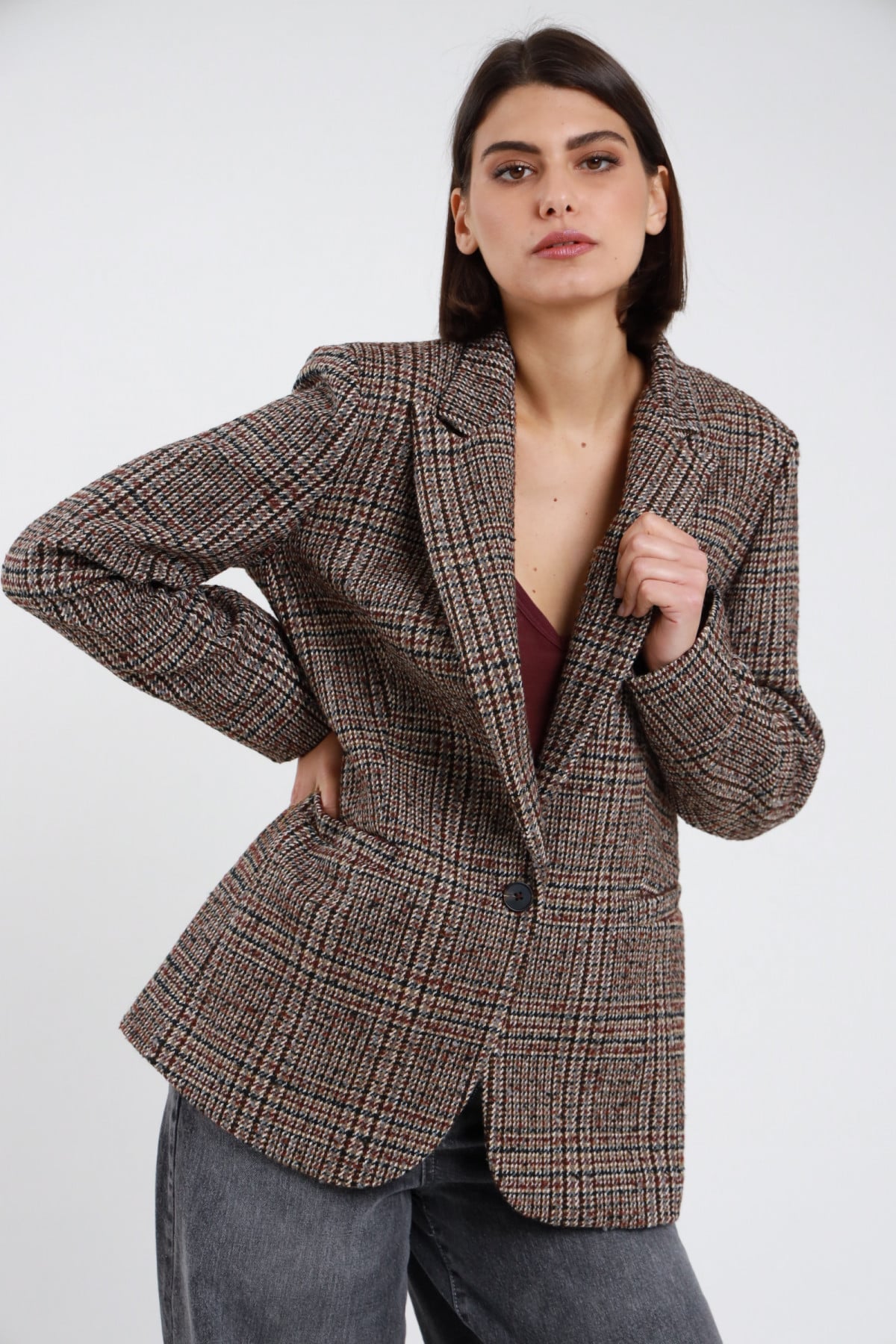 SUSY MIX BLAZER PIED DE POULE VINO