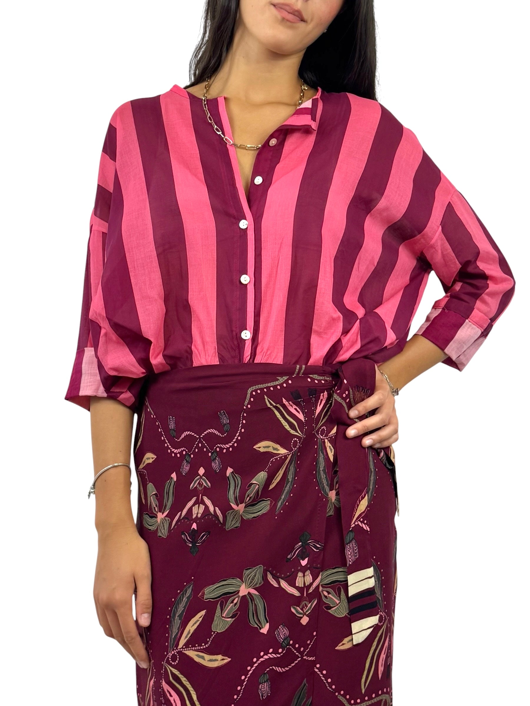 KIKISIX CAMICIA RIGHE VINO