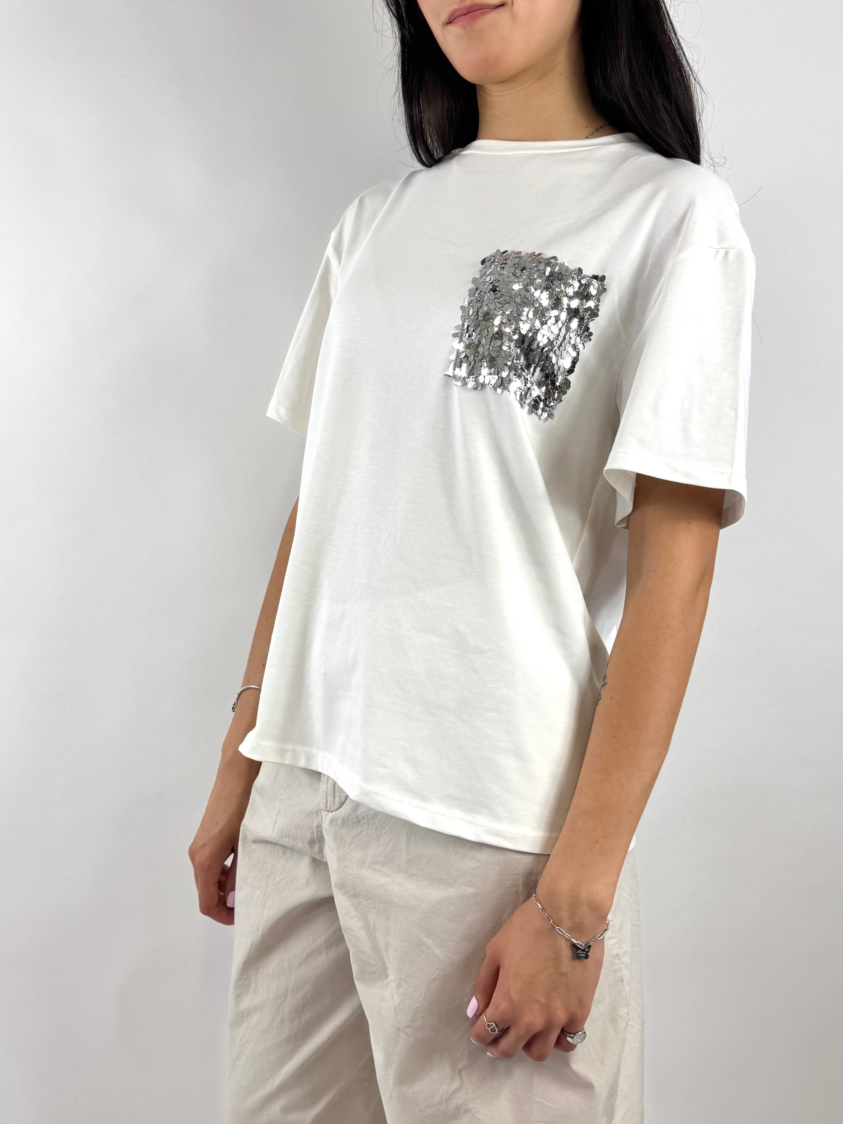 SUSY MIX T-SHIRT PAILLETTES BIANCA