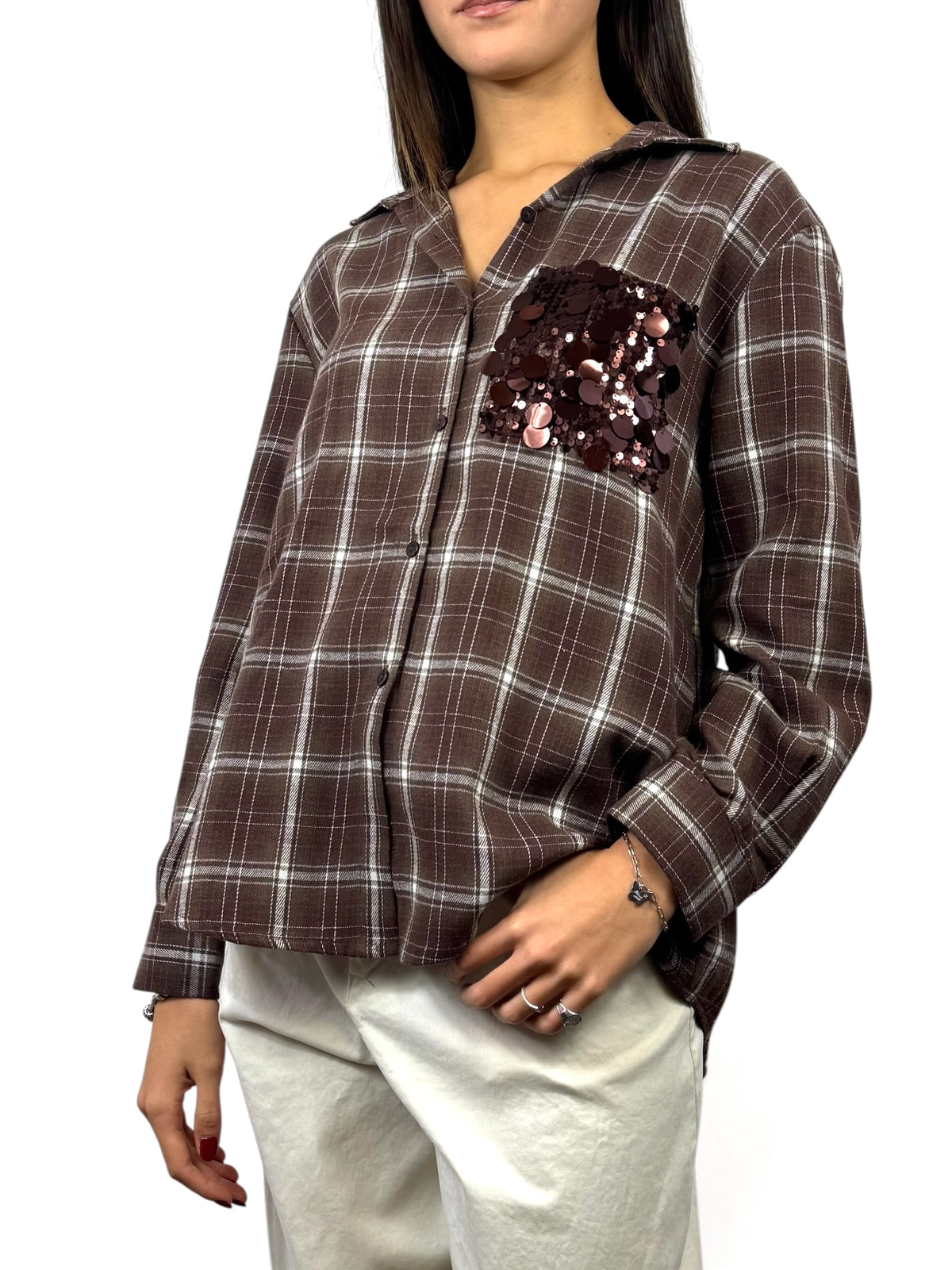 SUSY MIX CAMICIA A QUADRI CON TASCHE IN PAILLETTES