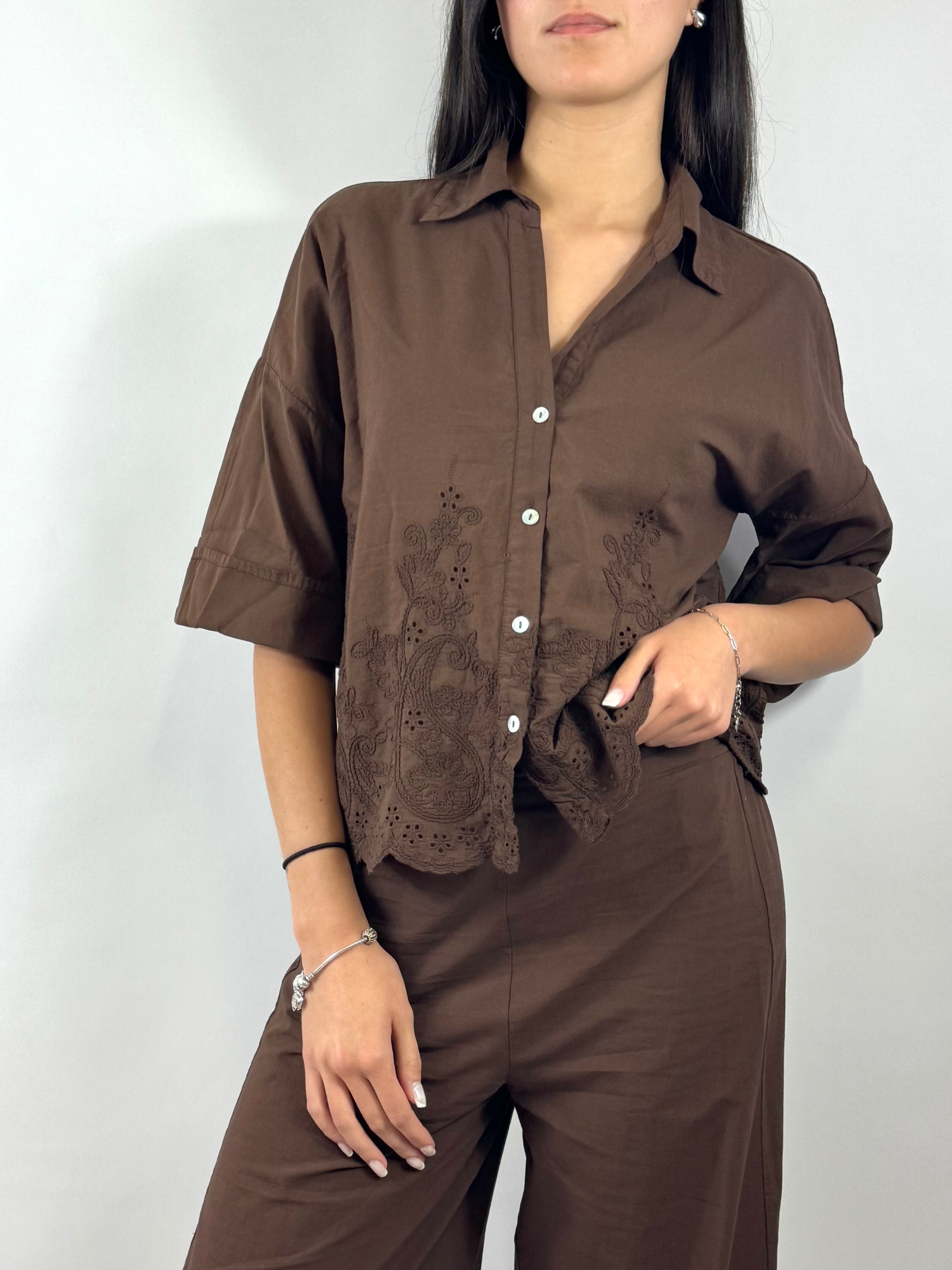 SUSY MIX CAMICIA RICAMI CIOCCOLATO