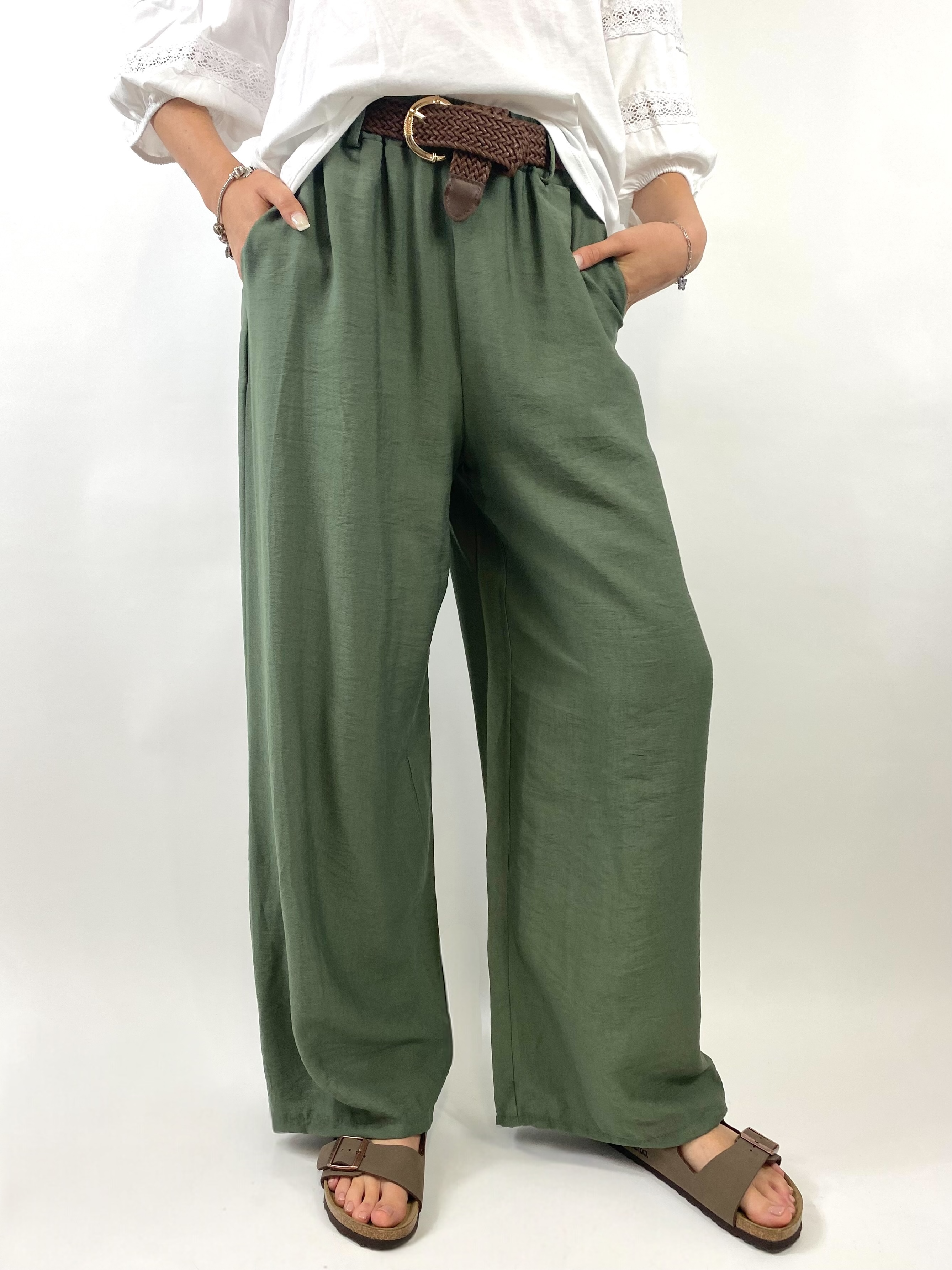 CECILE PANTALONI AMPI VERDE MILITARE