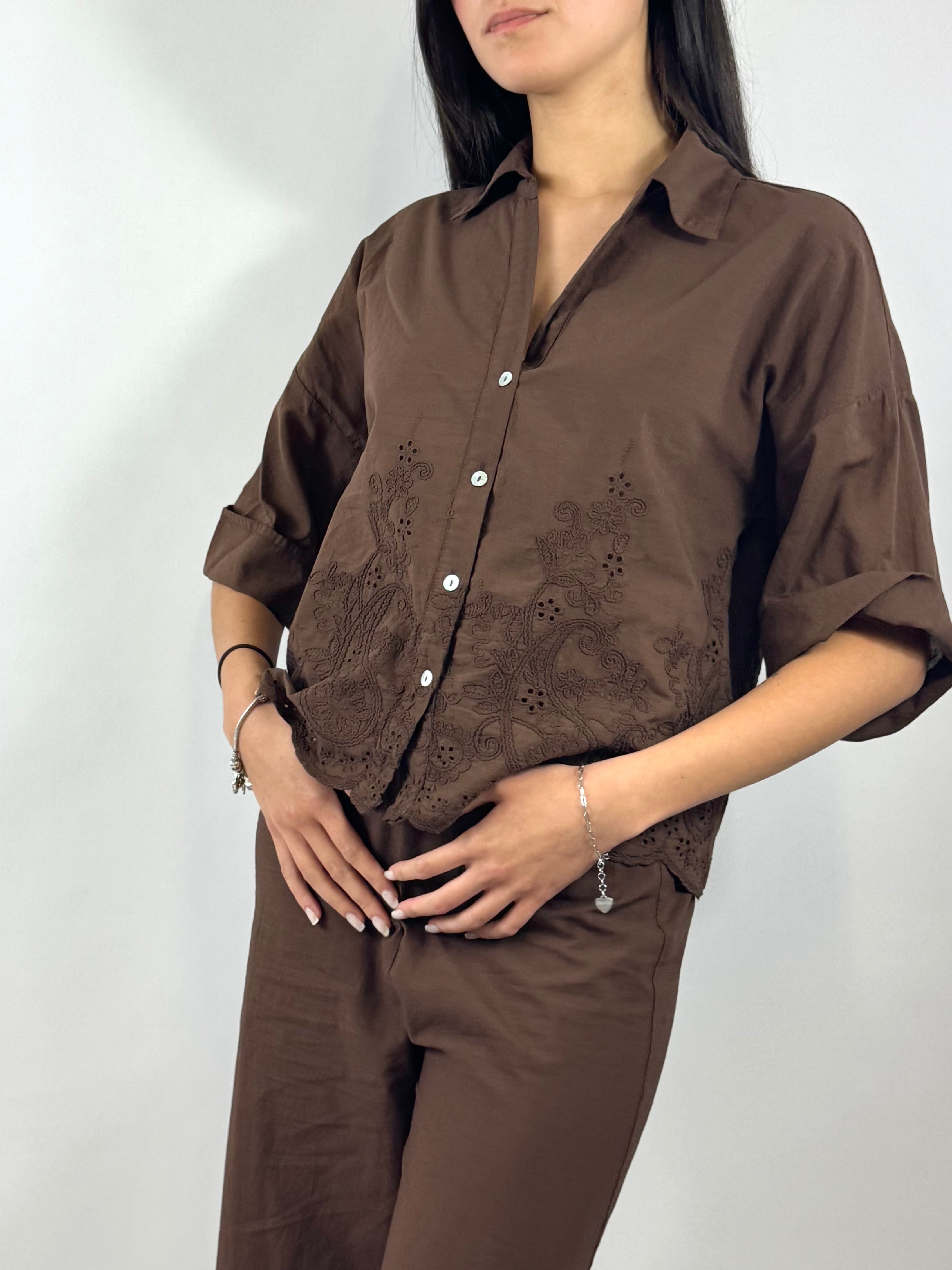 SUSY MIX CAMICIA RICAMI CIOCCOLATO