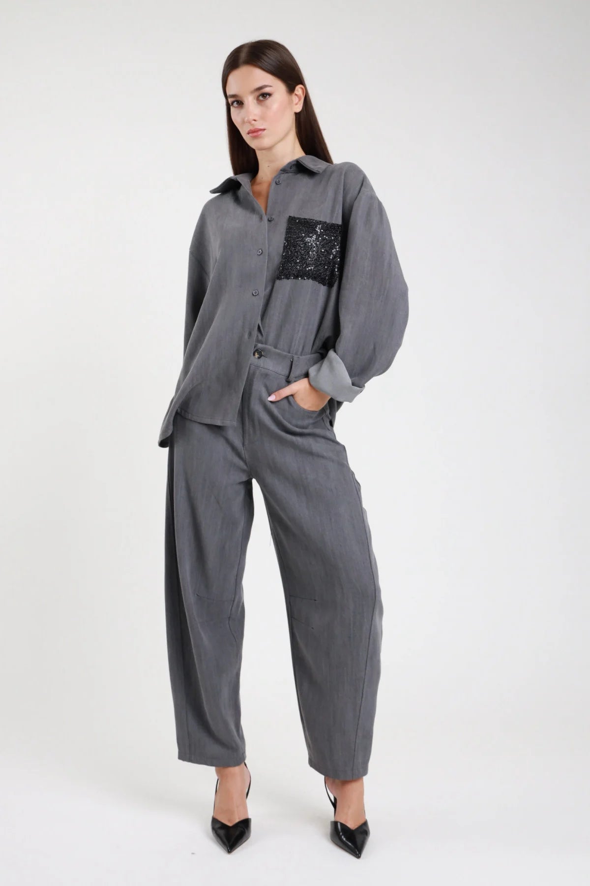SUSY MIX PANTALONE BARRELL GRIGIO