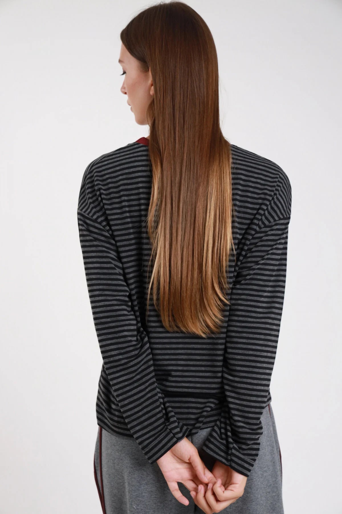 SUSY MIX MAGLIA A RIGHE ANTRACITE