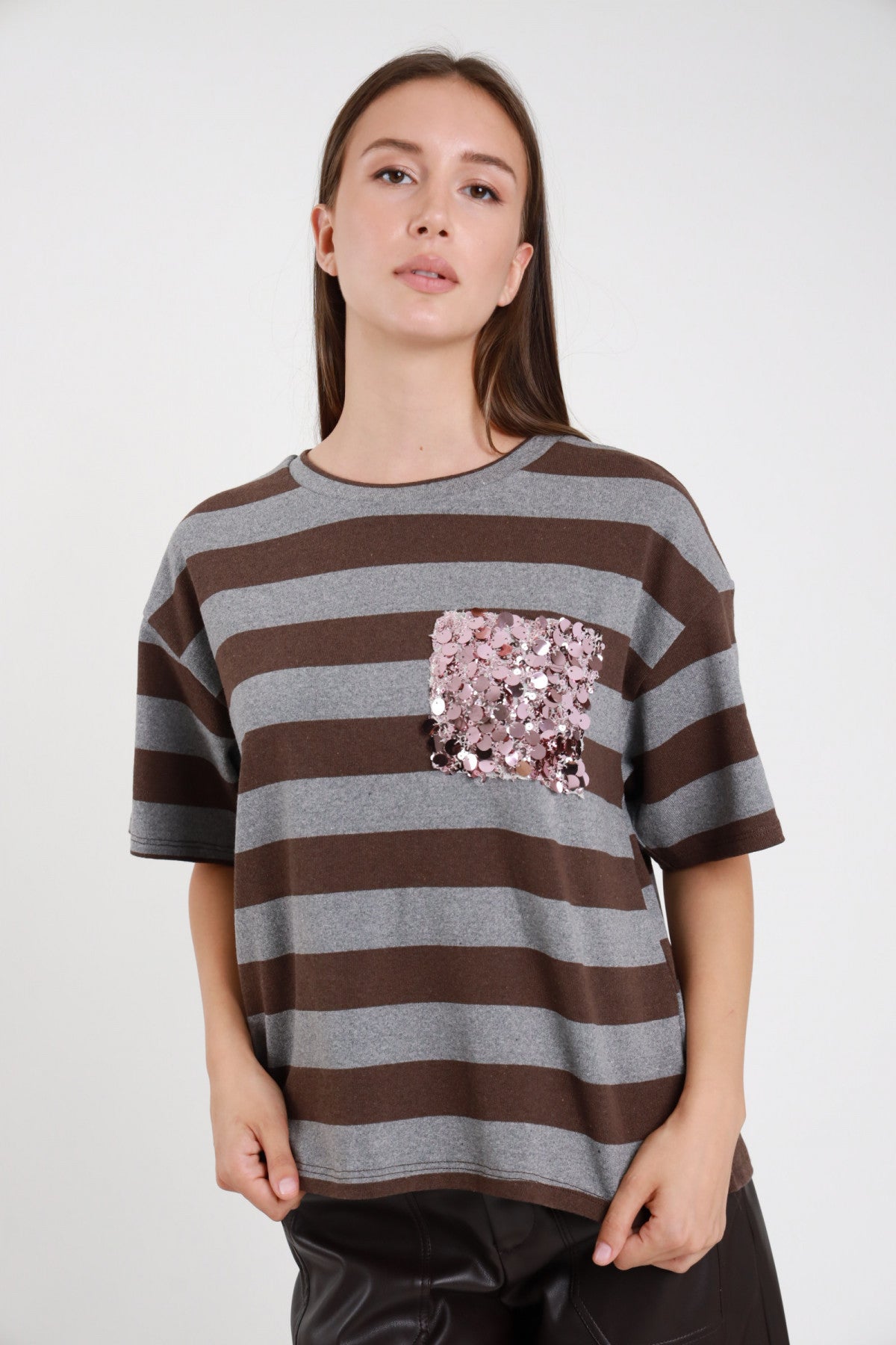 SUSY MIX MAGLIA RIGHE TASCA PAILLETTES