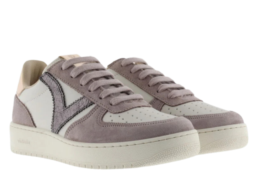 VICTORIA Sneaker donna in pelle e suede e dettagli laminati rosa