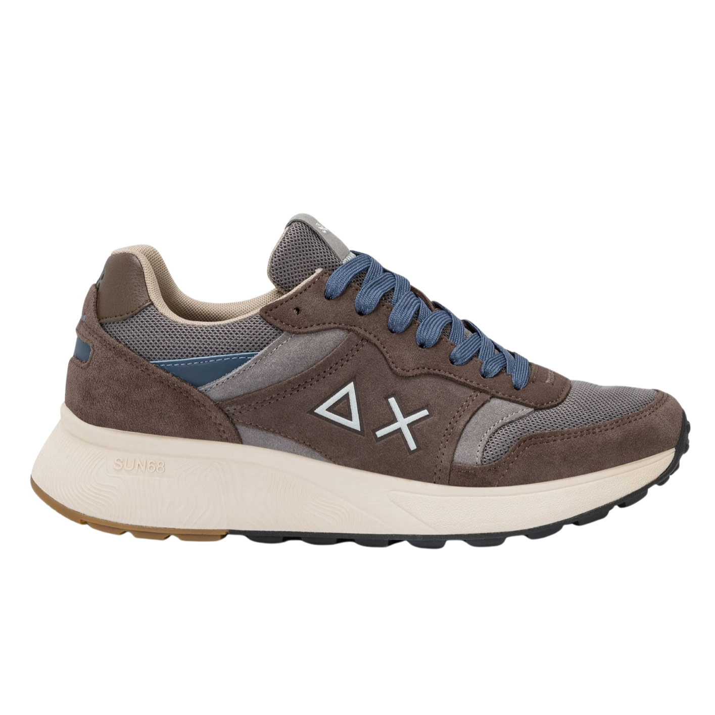 SUN68 Sneakers uomo in suede e mesh marrone