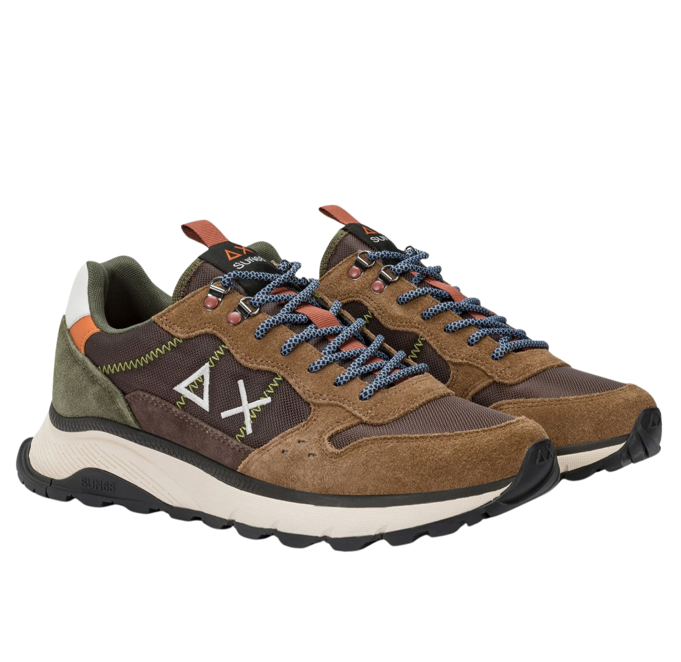 SUN68 Sneakers uomo in suede e tela marrone