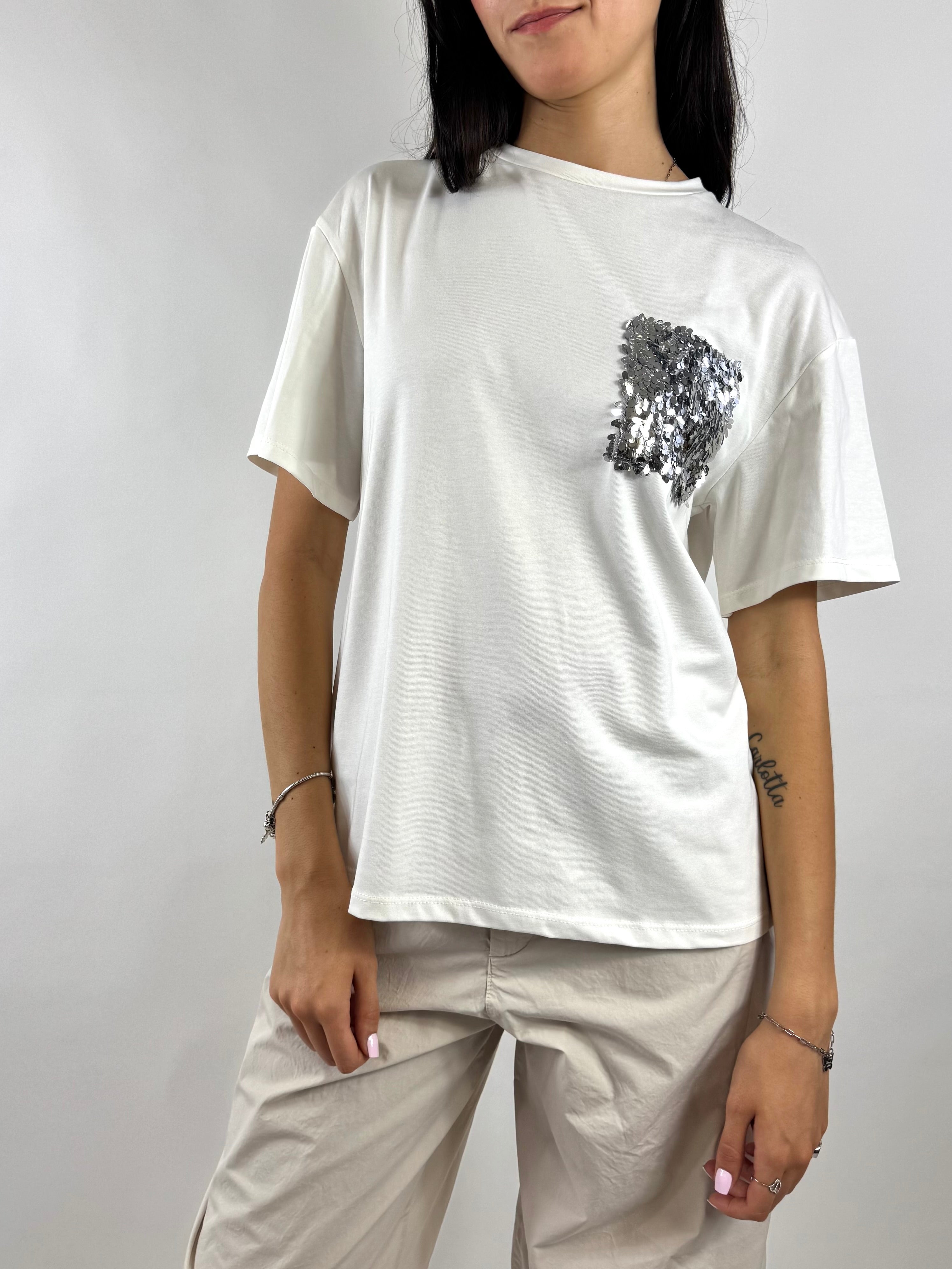 SUSY MIX T-SHIRT PAILLETTES BIANCA