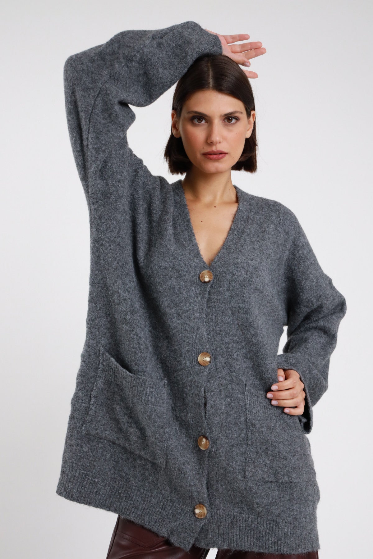 SUSY MIX CARDIGAN OVER GRIGIO