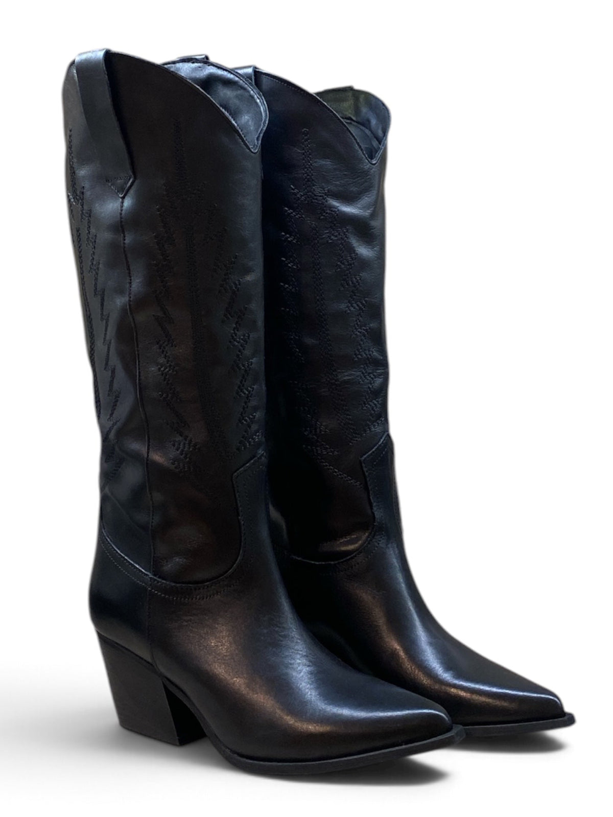 DIVINE FOLLIE STIVALE TEXANO ALTO IN PELLE NERO