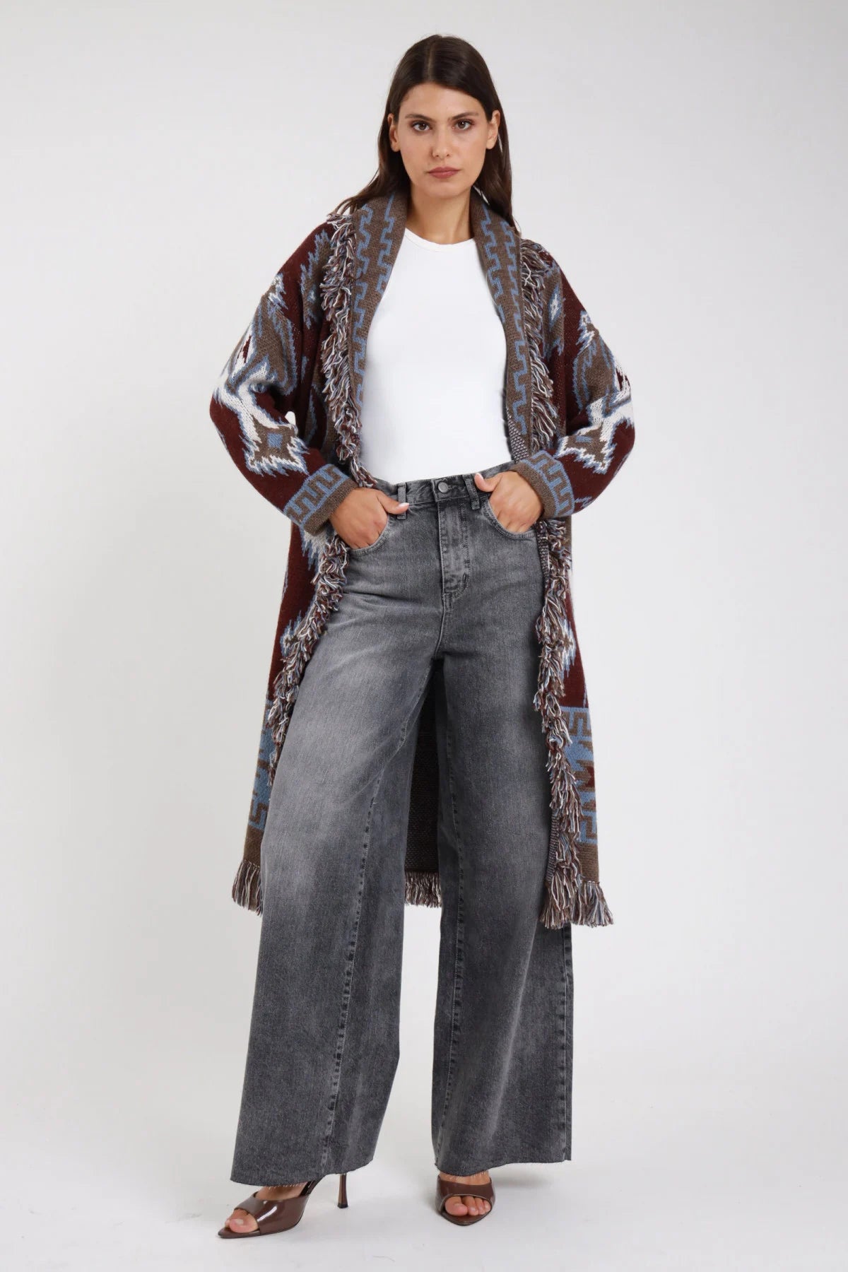 SUSY MIX CARDIGAN JACQUARD FRANGE