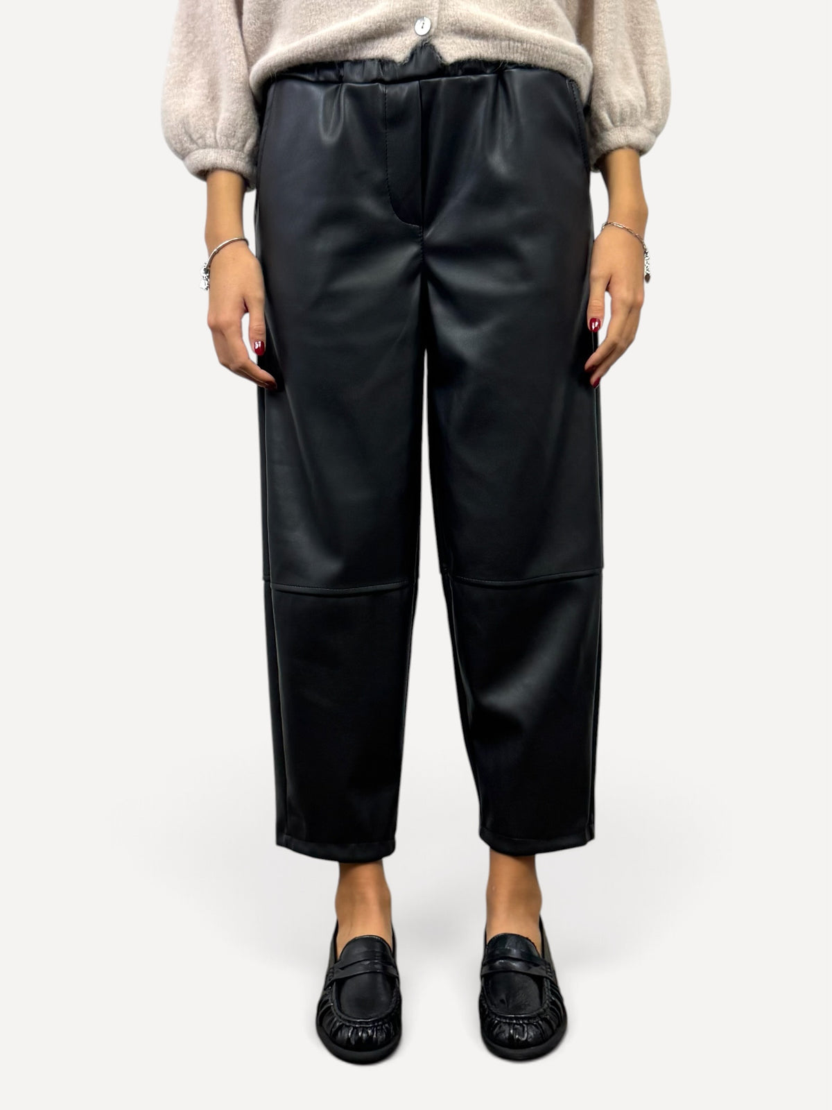 CECILE PANTALONI SIMILPELLE NERO