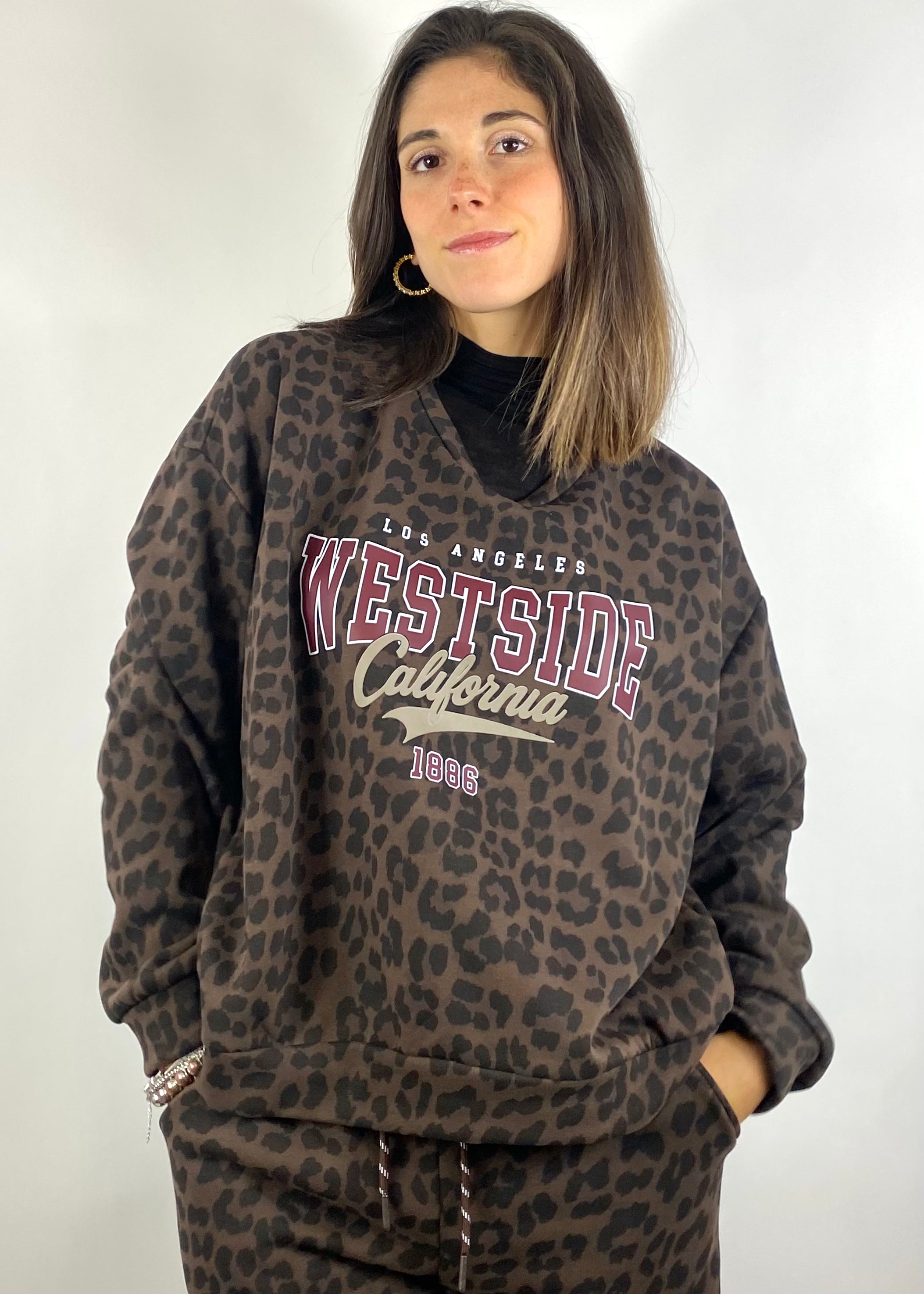 KIKISIX FELPA ANIMALIER CON SCRITTA