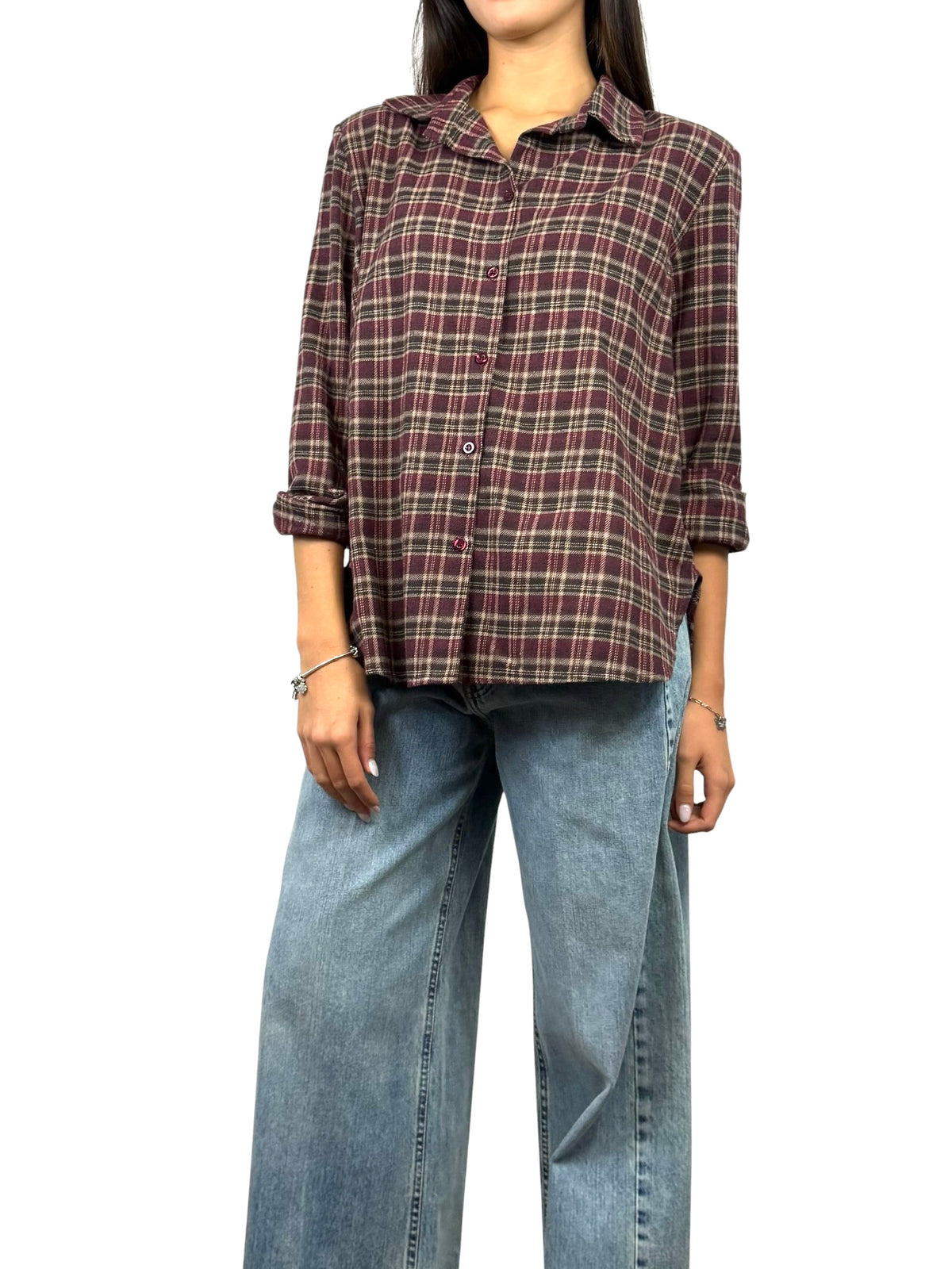 SUSY MIX CAMICIA CHECK CON SPALLINE VINO
