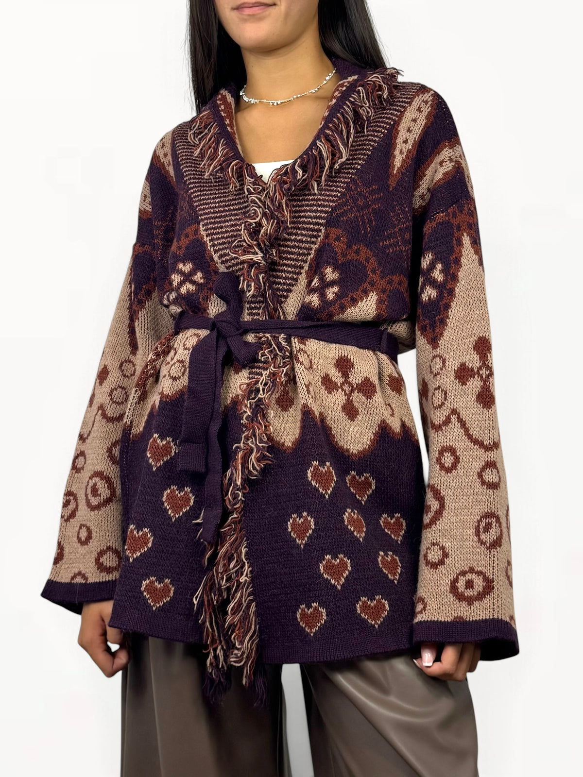 CECILE CARDIGAN CON CINTURA ALANUI MELANZANA