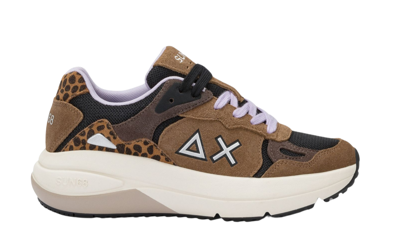 SUN68 Sneaker donna in suede e tela con lacci a contrasto volpe