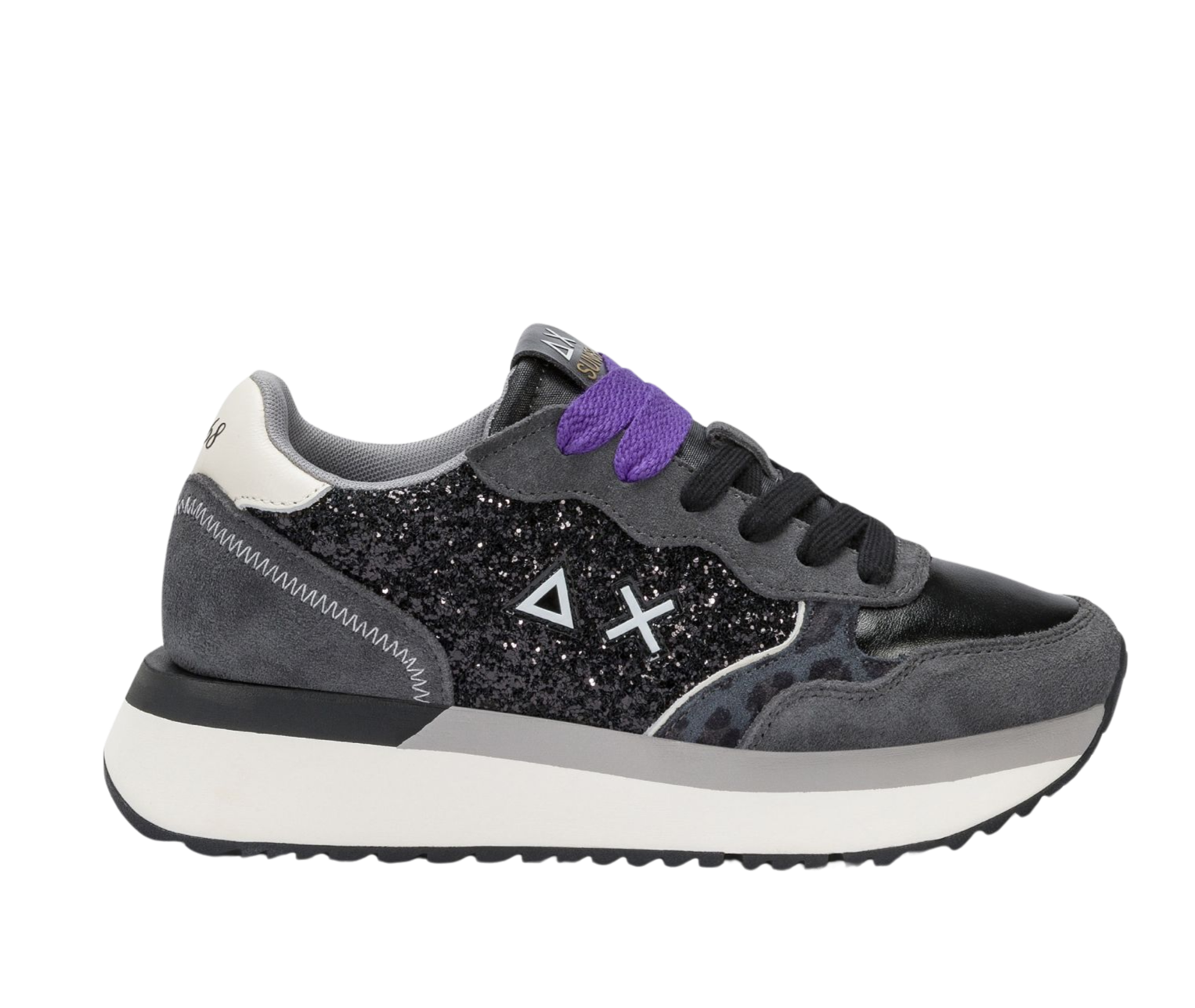 SUN68 Sneaker donna glitter suede dettagli animalier nero
