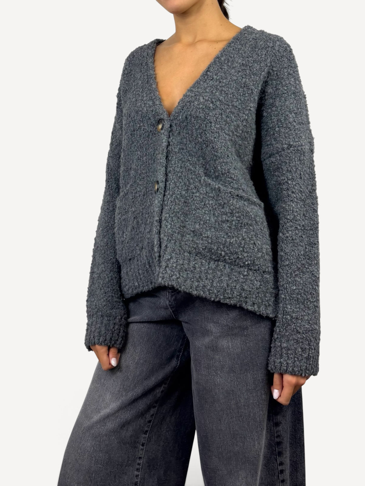SUSY MIX CARDIGAN IN BOUCLÈ GRIGIO