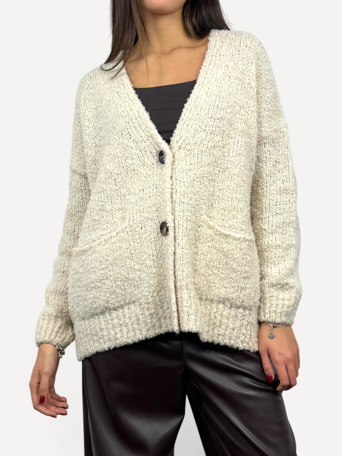 SUSY MIX CARDIGAN BOUCLÈ CREMA