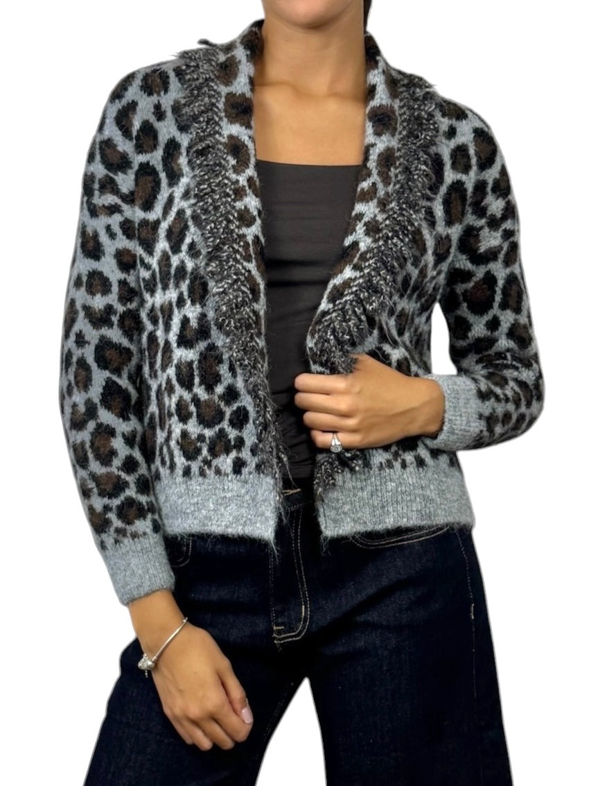 SUSY MIX CARDIGAN ANIMALIER GRIGIO